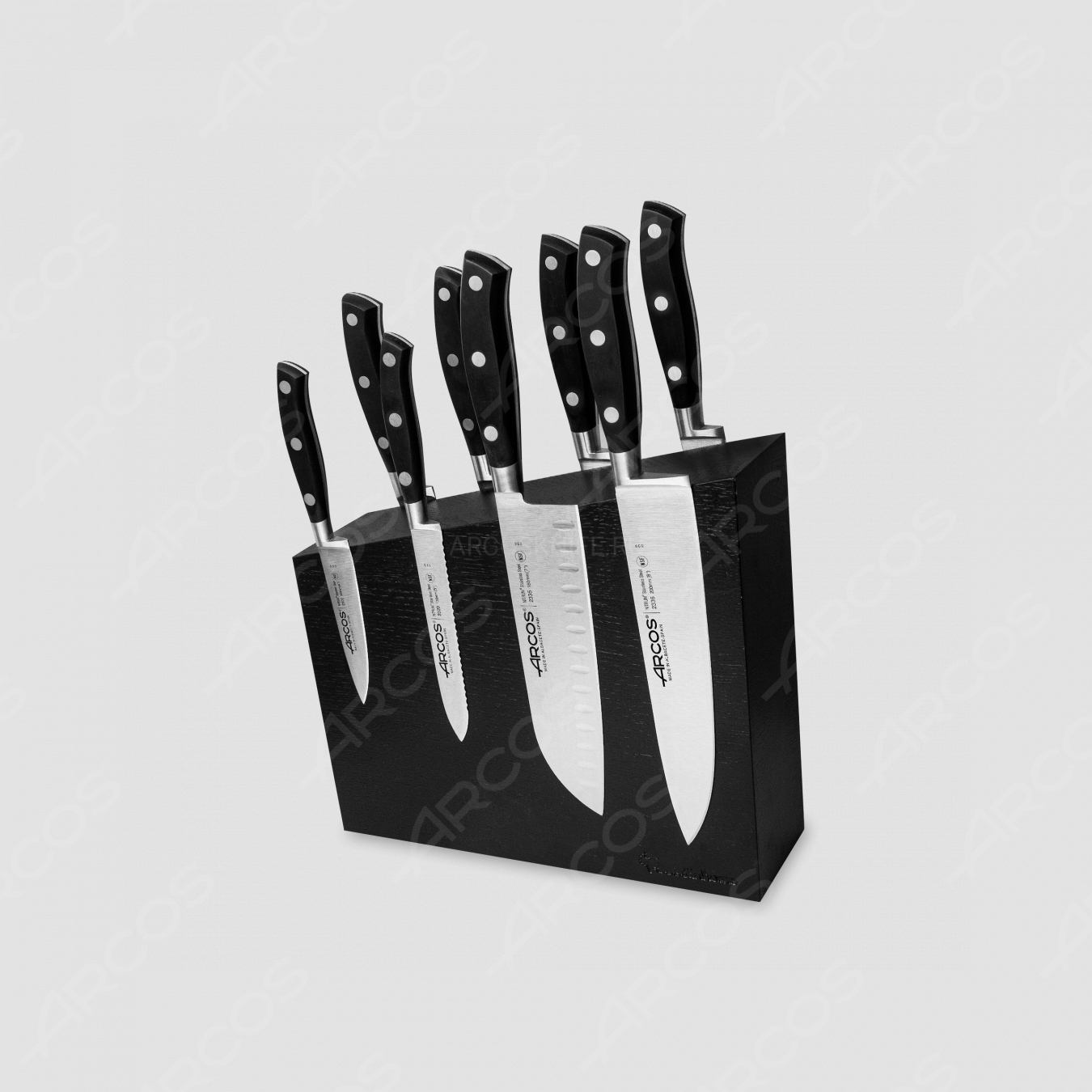 Набор из 8-ми кухонных ножей на подставке из дуба, серия Riviera, ARCOS, Испания