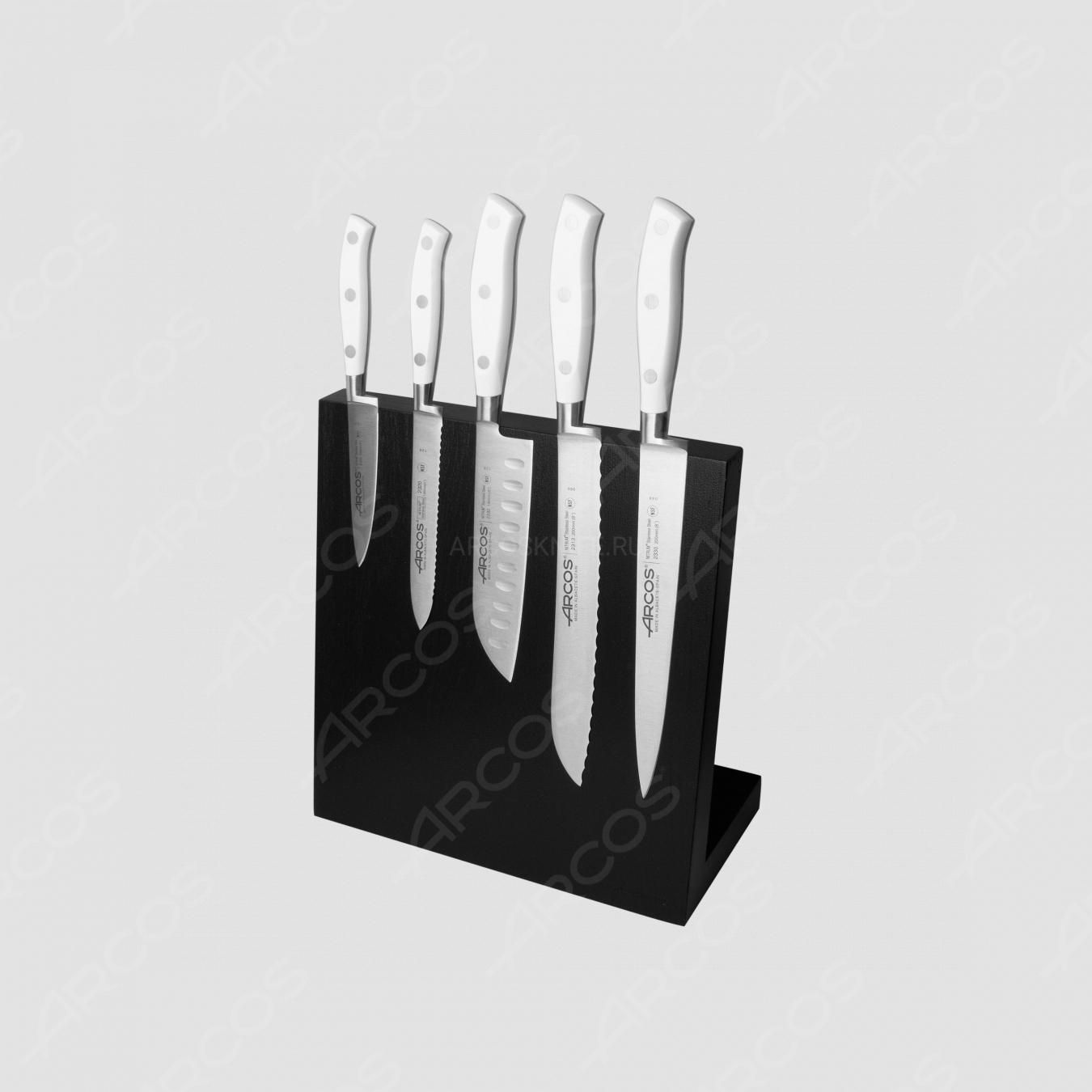 Набор из 5-ти кухонных ножей на подставке из дуба, серия Riviera Blanca, ARCOS, Испания