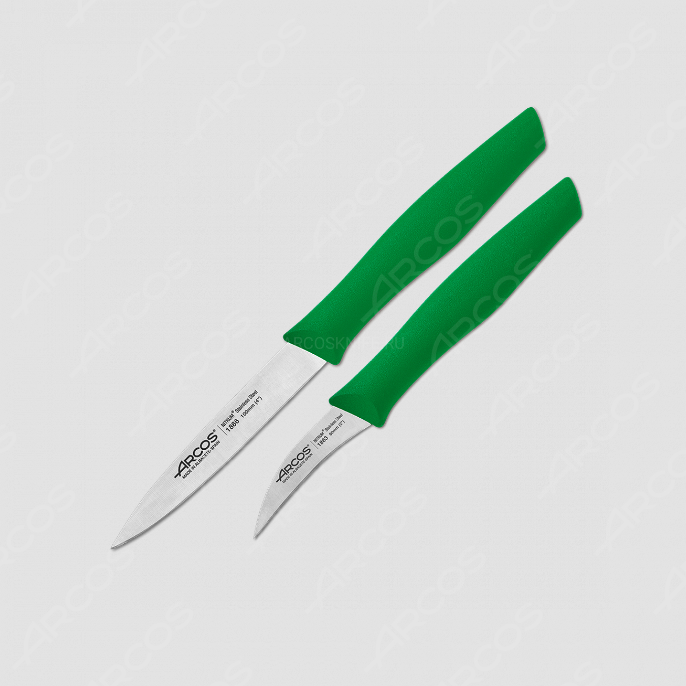 Набор ножей (2 шт.) для чистки и нарезки овощей, рукоять зеленая, серия Nova, ARCOS, Испания