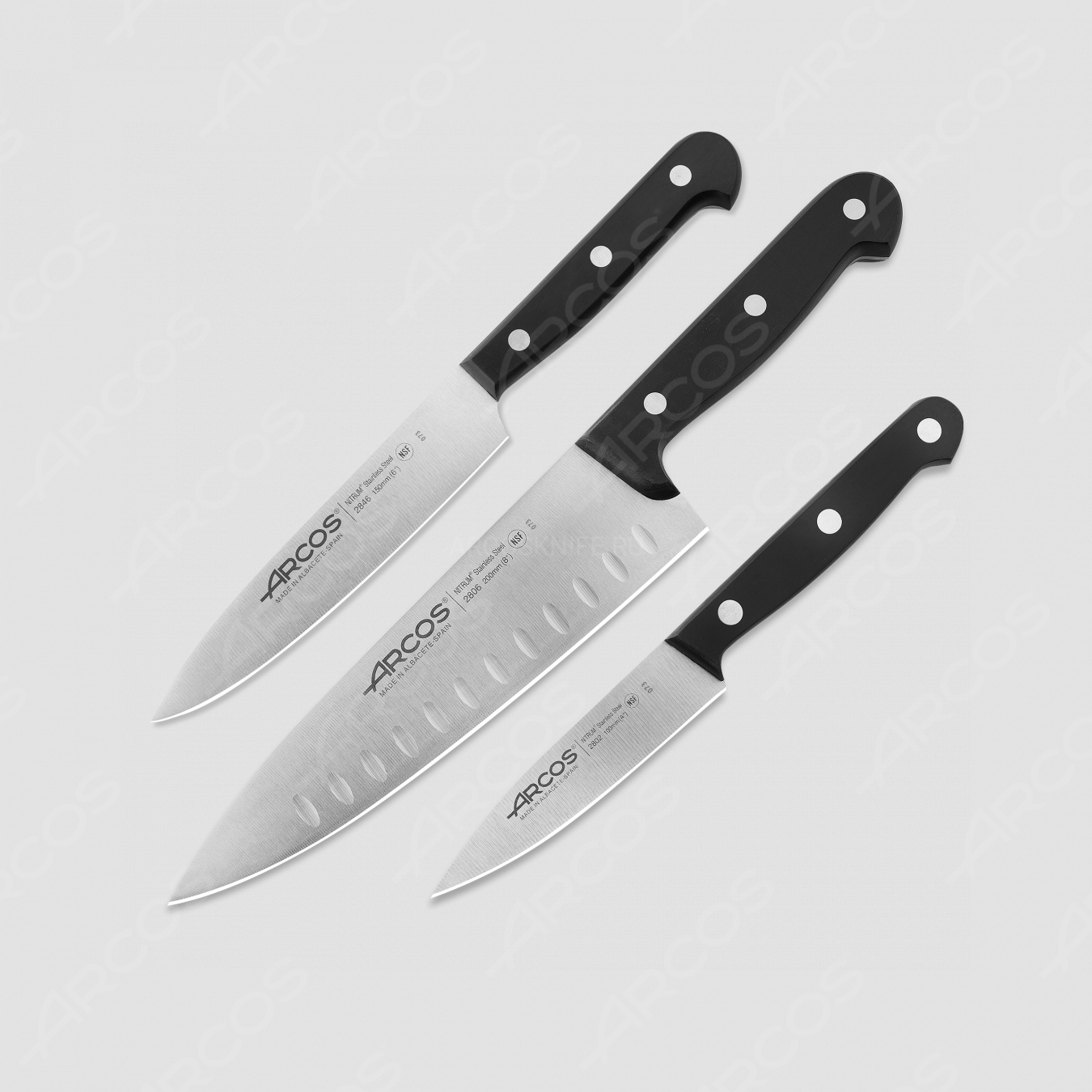 Набор кухонных ножей, 3 шт (10 см, 15 см, 20 см), серия Universal, ARCOS, Испания