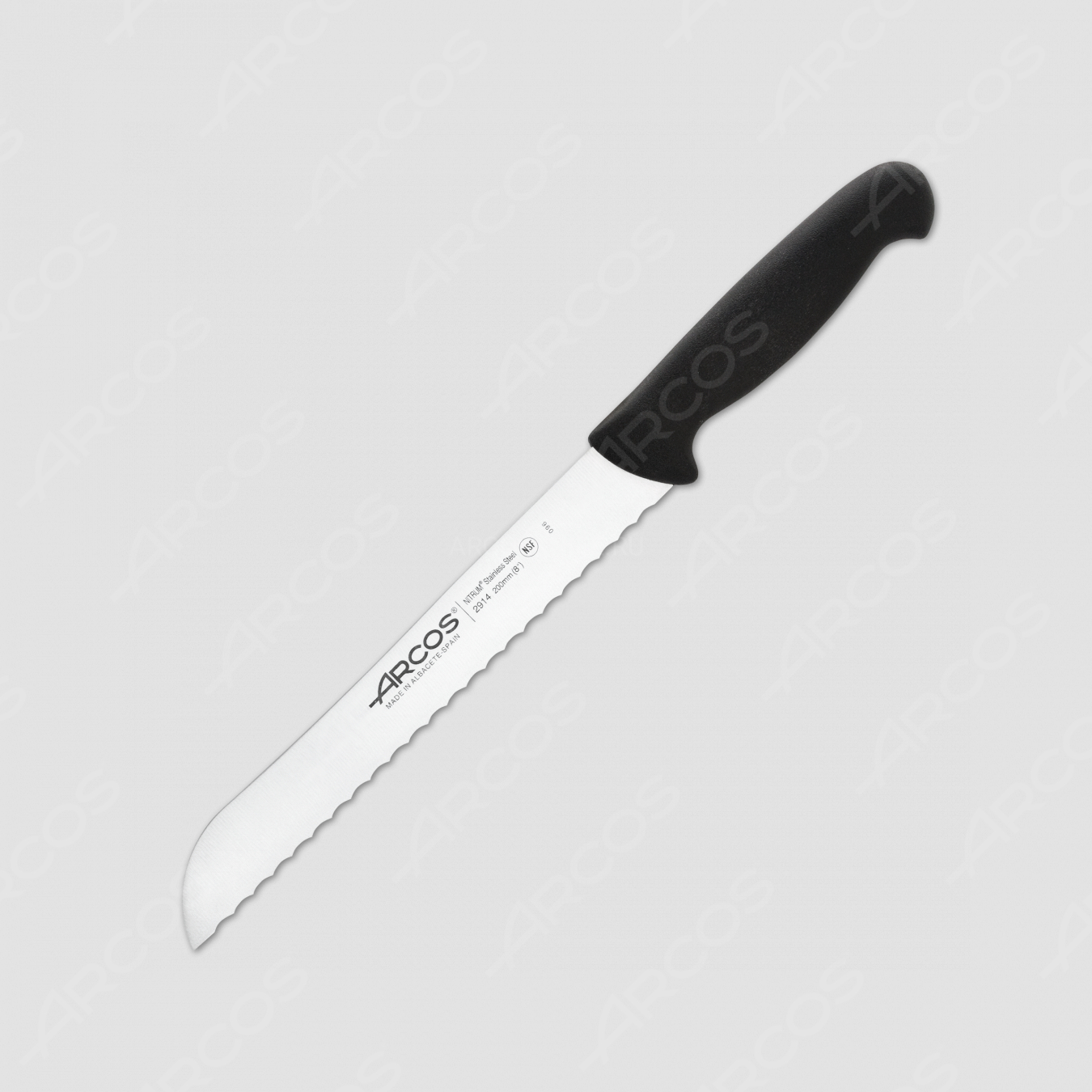 Нож кухонный хлебный 20 см, рукоять черная, серия 2900, ARCOS, Испания