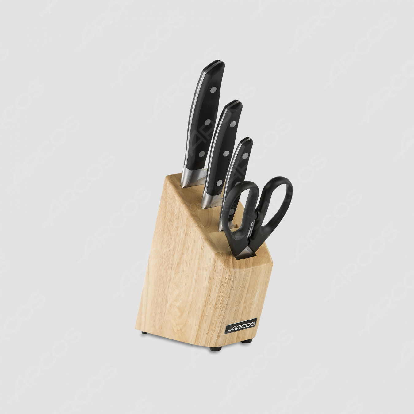 Набор из 3-х кухонных ножей с ножницами на деревянной подставке, серия Manhattan, ARCOS, Испания